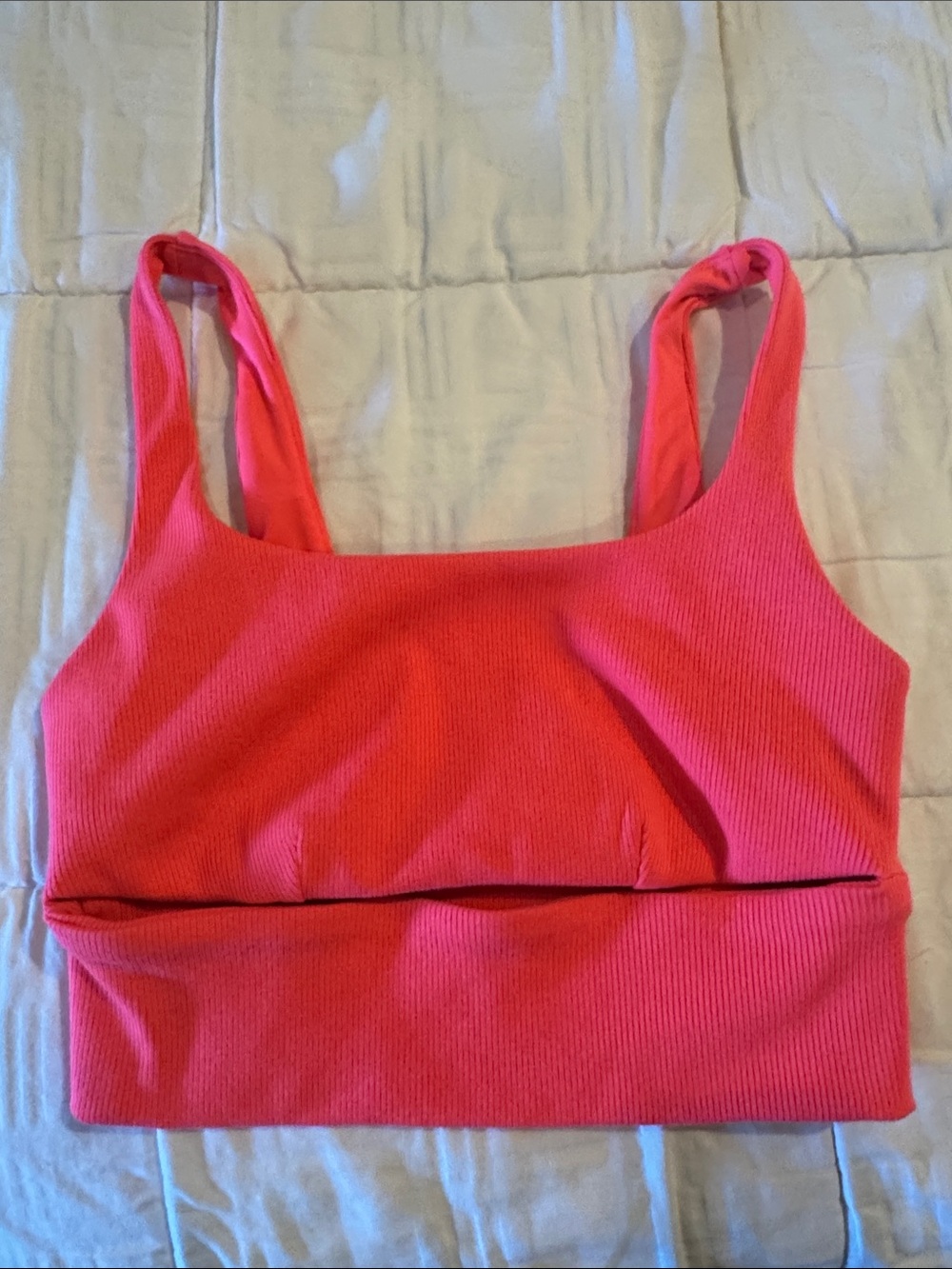 Alo Neon Pink Orange Women’s Ribbed Bralette Open Bra Crop Tank Small